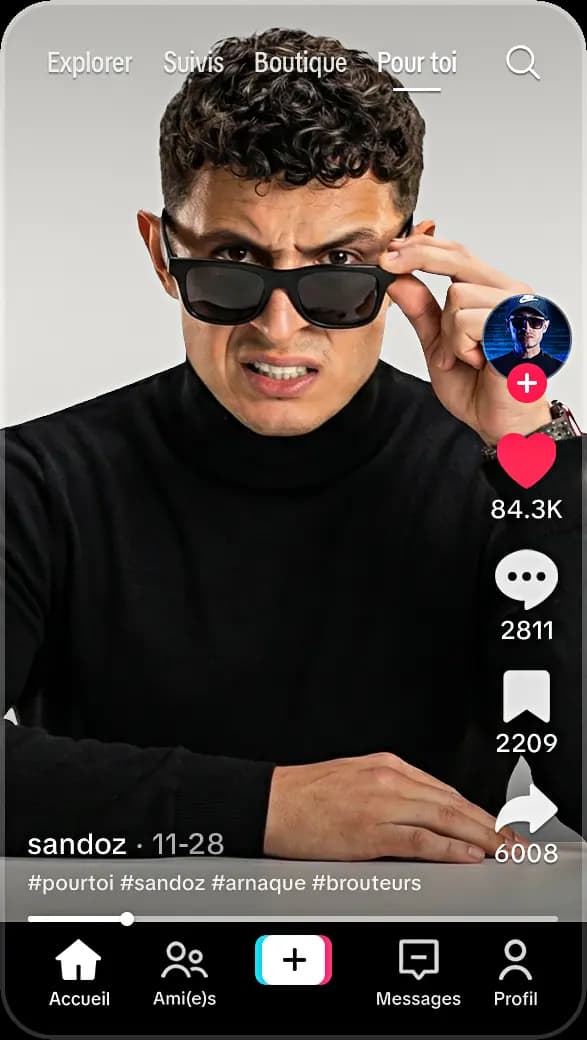 Sandoz dans une interface TikTok